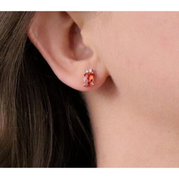10k Yellow Gold Lab Created Orange Sapphire Padparadscha & White Topaz stud - Picture 2 of 9